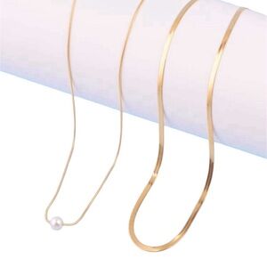 2pcs/Set Fashion Faux Pearl Decor Gold Chain Necklace For Women